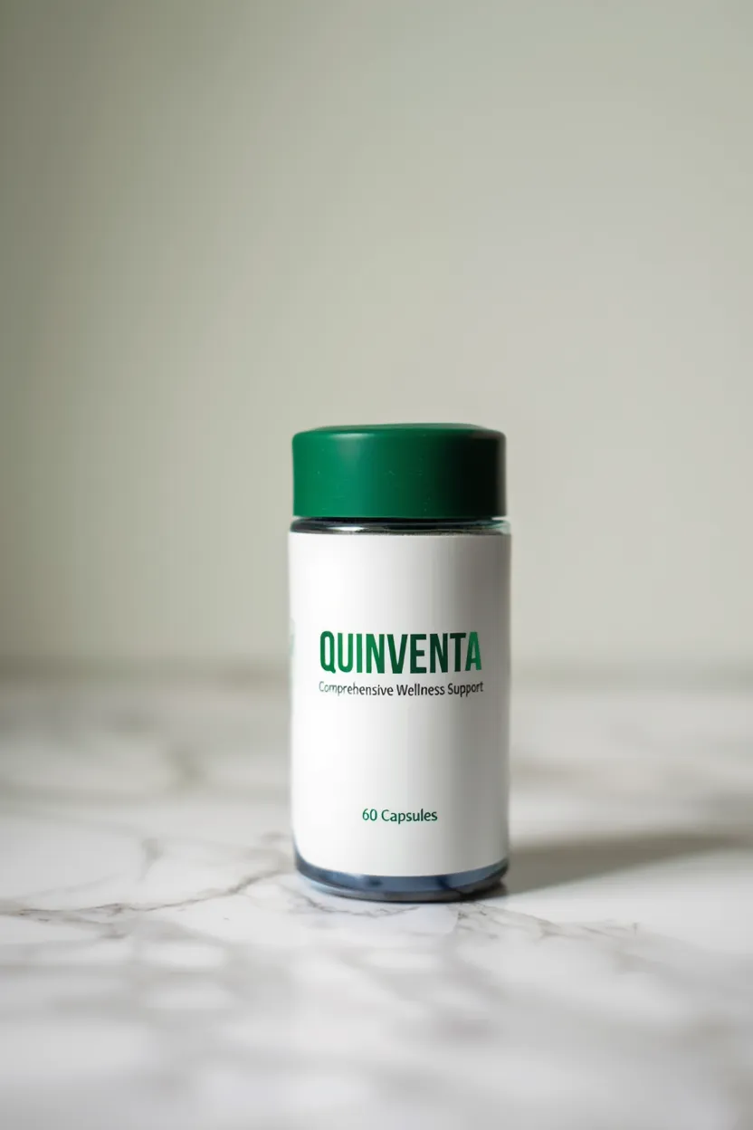 Quinventa dietary supplement bottle with natural ingredients for comprehensive wellness support